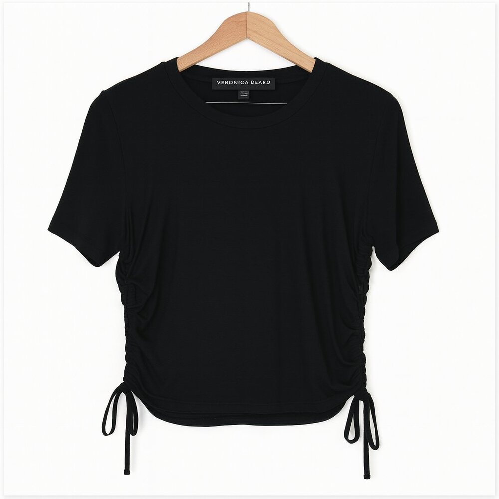Veronica Beard Black Short Sleeve Ruched Side Tee